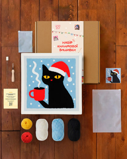 Набір Килимової Вишивки – Різдвяний Кіт Кавуська